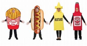 תחפושת קבוצתית ארוחת גאנק פוד נקניקיה, צ'יפס, קטשופ וחרדל ילדים רוביס תחפושת קבוצתית ארוחת גאנק פוד נקניקיה, צ'יפס, קטשופ וחרדל ילדים רוביס