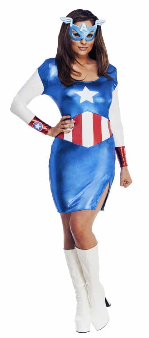 תחפושת מיס קפטן אמריקה בשמלה של חברת רוביס לנערות/נשים