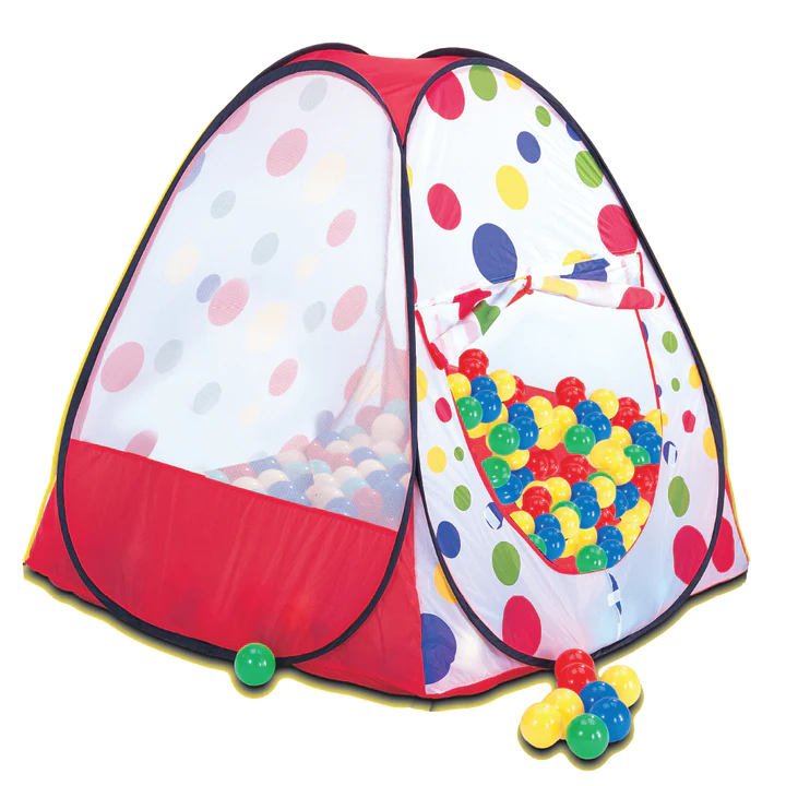 אוהל משחק עם 100 כדורי משחק צבעוניים, במבינו צעצועים